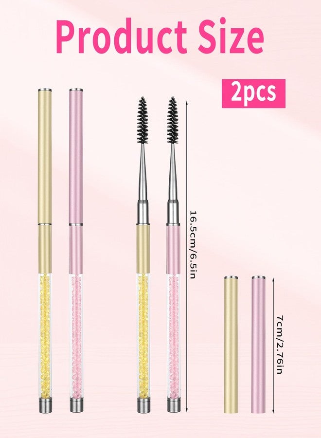 Qulkws 2 PCS Eye Brow Brush with Cap, Spooly for Lashes, Eyebrow Spoolie, Reusable Travel Eye Brow Brushes, Portable Eyebrow Spiral Brushes with Handle, Make up Accessories for Women (Light Pink, Gold) - Image 2